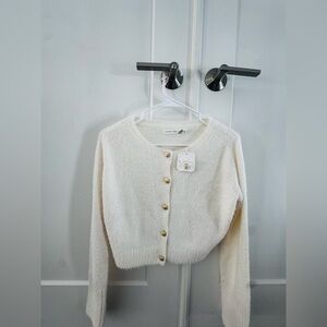 NWT Altar'd State Milani Bow Button-Down Cropped Cardigan - Size Medium (Ivory)
